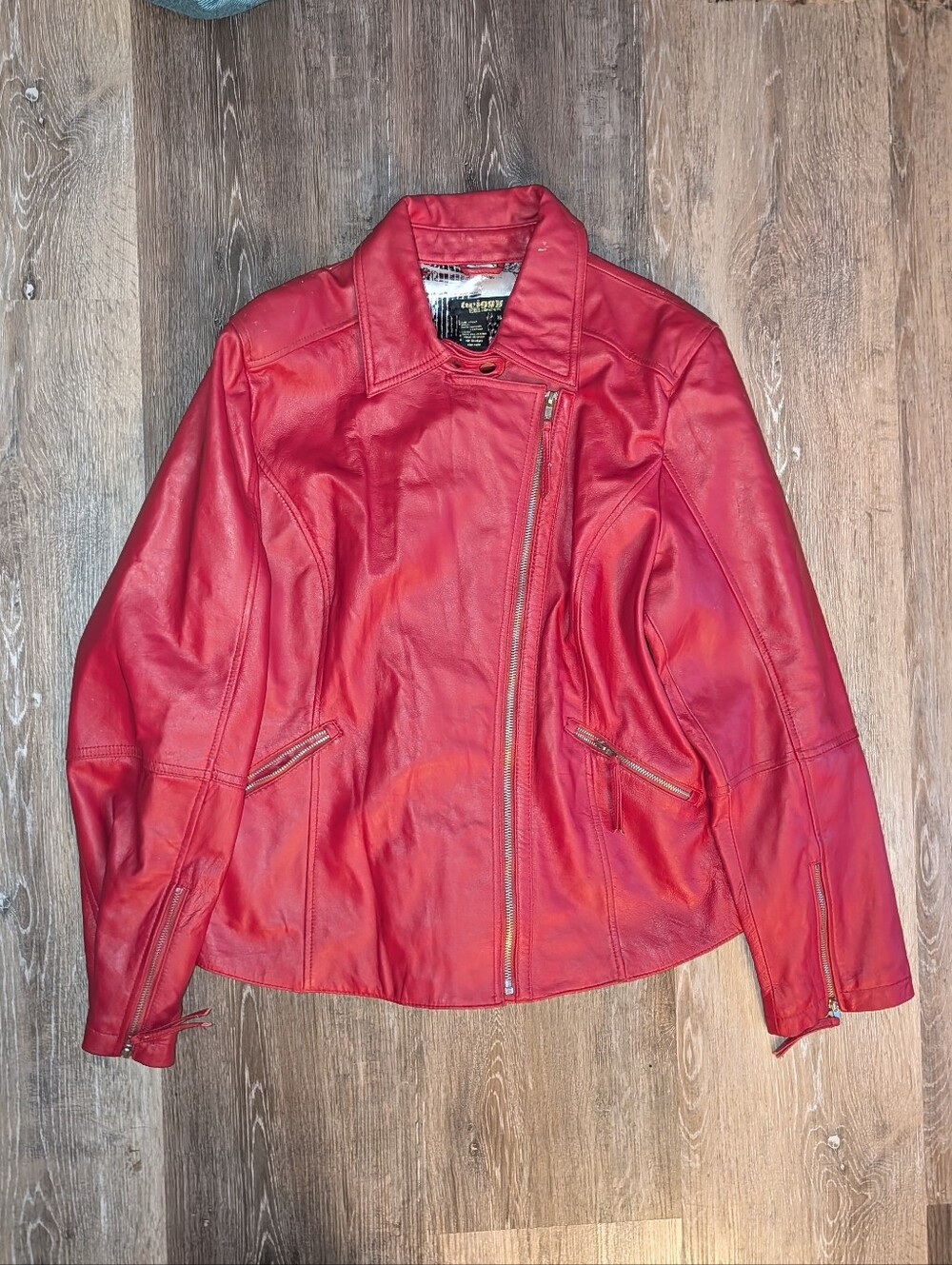 Vintage Y2K Twiggy Red Asymmetrical Leather Jacket